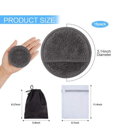 SUNLAND Reusable Makeup Remover Pads 16 Pack - Microfiber Face Cleansing Gloves - Washable with Laundry Bag and Travel Bag - Dark Grey - Buy Online on GoSupps.com