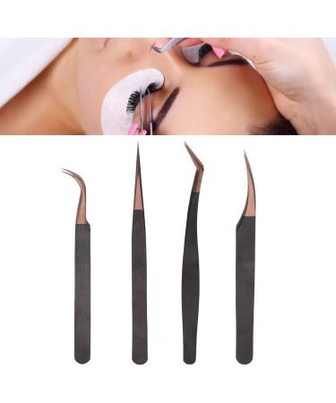 4-Piece Eyelash Extension Tweezers Set | Stainless Steel Anti-Static Precision Bent Nail Art Tweezers for Beauty - Buy Online on GoSupps.com