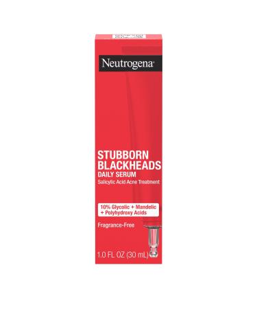 Neutrogena Stubborn Blackheads Daily Acne Facial Serum with Salicylic, Glycolic, Polyhydroxy & Mandelic Acids, Oil-Free Face Serum for Acne-Prone Skin to Help Clear Clogged Pores, 1 fl. oz