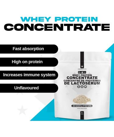 Canadian Protein Whey Concentrate 24g of Protein | 2 kg of Unflavoured & Unsweetened Low Carb Keto Friendly Workout Recovery Drink | Protein Powder Rich in BCAA Amino Acids - Buy Online on GoSupps.com