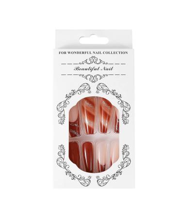 Brishow Brown Glitter Press-On Ballerina Nails - 24 Long Acrylic False Nails for Women & Girls - Buy Online on GoSupps.com