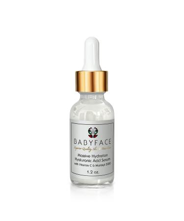 Babyface Massive Hydration Hyaluronic Acid Serum Vitamin C Matrixyl 3000 & Aloe for Intense Hydration Fine Lines & Plump Skin (1.2 oz)