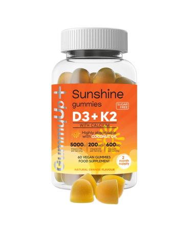 Vitamin d Gummies with K2 and Calcium High Strength Sunshine Gummies 2 Months Supply Natural Orange Flavoured Sugar Free Vegetarian Gummies