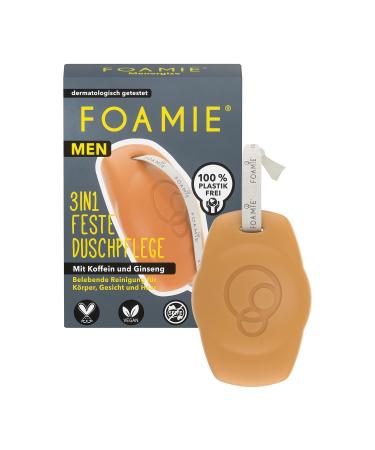 Foamie 3in1 solid shower men body face shampoo caffeine & ginseng 0% plastic 100% performance pH-neutral soap-free 90g Mehrpower Energy-kick