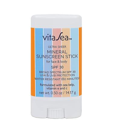 Noodle & Boo Vita Sea Ultra Sheer Mineral Sunscreen Stick For Face and Body  Broad Spectrum Reef Friendly Sunscreen SPF 30  UVA & UVB Protection  Formulated with Sea Kelp  Vitamin E & C  0.50 Oz