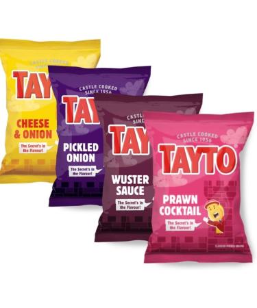 Tayto 4 Packs Assorted Crisp Cheese and Onion Pickled Onion Whuster Sauce Prawn Cocktail (4 x 65g) - Buy Online on GoSupps.com