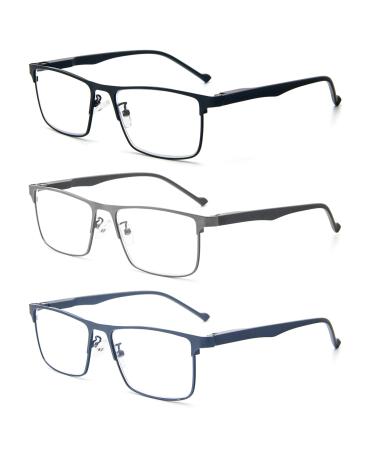 Kokobin 3-pack rectangle Reading glasses with spring hinges and blue light-blocking reading glasses Light reader for men and women with metal frames (3-pack 3.5 diopters) 3-pack 3.5 Dioptries