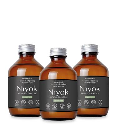 NIYOK oral pulling oil made of organic coconut oil "peppermint" (3x200ml) Mundsinet with essential oils Bio coconut oil pull cure for caries tartar & bad breath vegan tooth oil for oil pulling peppermint 200 ml (3 -pack)