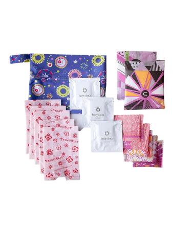 First Period Kit for Girls 10-12 for School- Sanitary Pads, Wipes, Panty Liners, Disposal Bags and Zippered Carry-All Bag (1-Pack: Bag Color Varies) 16 Piece Set Varies