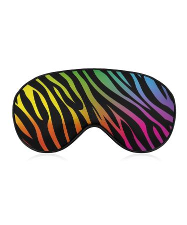 Rainbow Zebra Skin Sleep Mask for Women Adjustable Sleeping Eye Shades Cover with Elastic Strap
