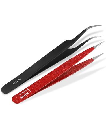 Plucking tweezers pointed splinter tweezers set red black stainless steel hair plucking tweezers