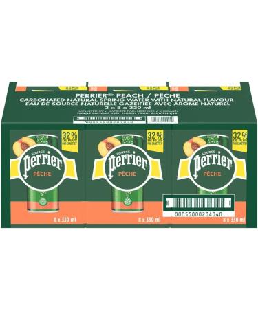 Perrier Peach Carbonated Natural Spring Water with Natural Flavour No Calories No Sweeteners No Sodium 330ml Pack of 24 Cans - Buy Online on GoSupps.com