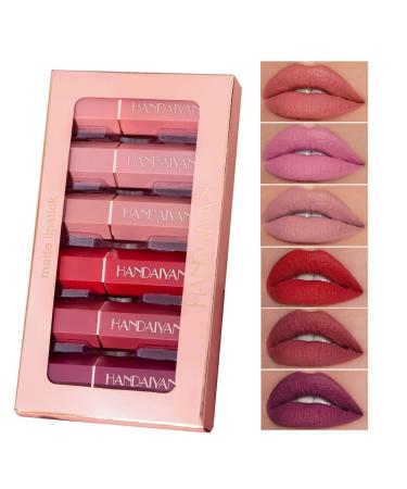 6 Colors Matte Lipsticks Set Velvet Red Lipstick Long Lasting Waterproof Makeup Kit with Gift box
