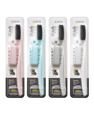 WANGTA Toothbrush 4pcs, Twice as Wide as Regular Brush Head, Wide Toothbrush, Long Brush Head, More Comfortable and Easier Brushing (Black Brush)