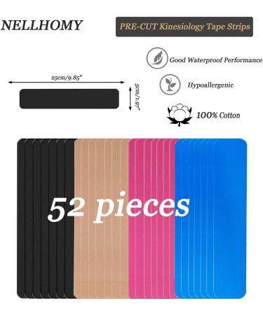Kinesiology Tape Precut(5cmx25cm 52 Strips) Hypoallergenic Waterproof & Breathable K Tape Athletic Tape Physio Elastic Sports Tape Pain Relief Adhesive for Muscles Elbow Knee & Shoulder Sports(Mix Color) - Buy Online on GoSupps.com
