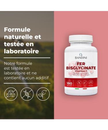 Bandini Iron Bisglycinate 70mg 180 Capsules (6 Months) + Vitamin C and Acerola - Food Supplement Absorption & Bioavailability - Buy Online on GoSupps.com