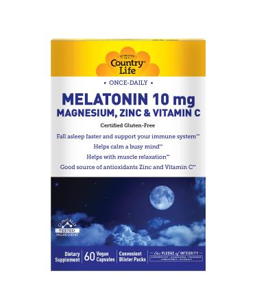 Country Life Melatonin 10 mg Magnesium Zinc & Vitamin C 60 Vegan Capsules
