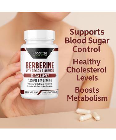 Probase Nutrition Berberine with Cinnamon Extract - Gluten Free and Vegan - 120 Capsules - 1200mg per Serving - Buy Online on GoSupps.com
