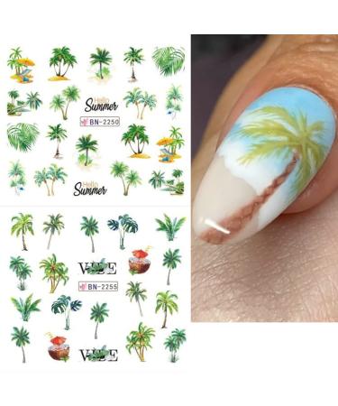 Summer Palm Tree Nail Art Stickers - Tropical Ocean Beach Design for DIY Manicure - 12pcs - Buy Online on GoSupps.com