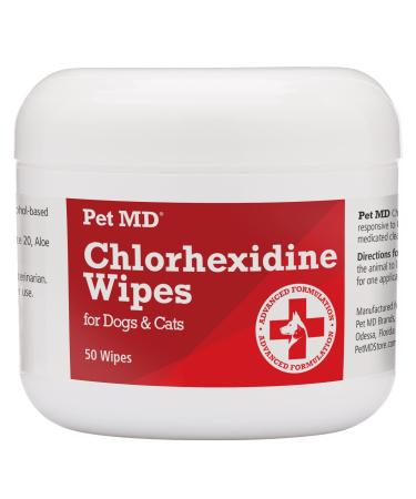 Pet MD Chlorhexidine Wipes with Ketoconazole and Aloe for Cats and Dogs, 50 Count