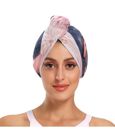 Beautiful Pink Flamingo Hair Towel 2 Pack Super Absorbent Hair Drying Towel Quick Dry Hair Turbans Head Towel with Button Twisty Wrap for Women Girls