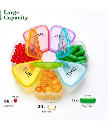 Bywocn Weekly Pill Organizer 2 Pack - Portable 7 Day Pill Box with Large Compartments - Flower Design Medicine Organizer for Vitamins and Supplements - Buy Online on GoSupps.com
