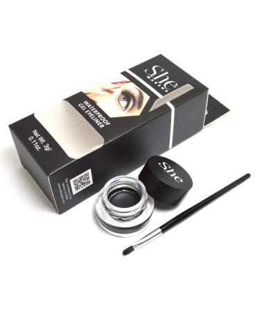 Makeup She 1 x Waterproof Gel Eyeliner Long Lasting Eye liner w/ Brush GEL04 Matte Black + Free Zipper Bag