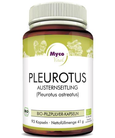 Pleurotus organic medicinal mushroom | 93 capsules each 450mg powder | Rich in vitamin B | Mushroom powder capsules Made in Germany ORGANIC Pleurotus
