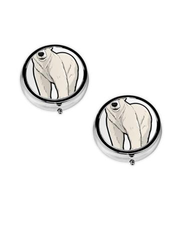 Polar Bear Printed Mini Round Pill Box Pill Box 3 Compartment Medicine Pill Case Pill Organizer Travel Pillbox Portable Pill Box for Pocket Home Office Use