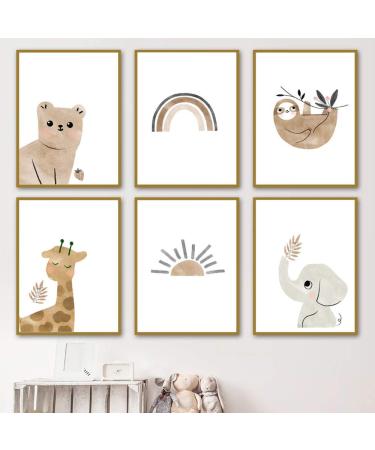 lulupila Pictures Nursery Decorative Poster Baby Room Living Room A4 Children's Poster Animal Motifs Forest Animals for Children Boys Girls (Set of 6 - V1)
