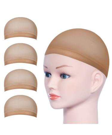 URAQT Wig Caps 4 Pcs Stretchy Nylon Stocking Wig Cap Ultra Thin Unisex Nude Wig Cap to Hold Wig in Place for Women Men Breathable Wig Net Cap for Long Short Hair Beige