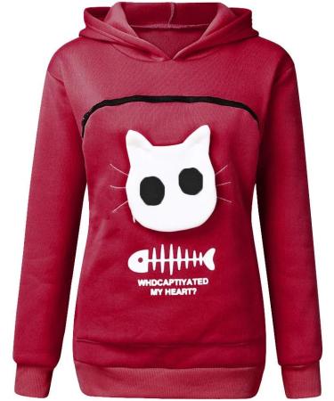 Shop Women's Long Sleeve Cat Dog Hoodie Sweater | Cozy Zipper Pocket Sweatshirt | Warm Red XXL - Buy Online on GoSupps.com