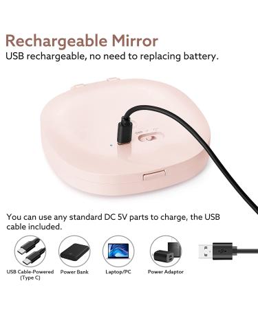 KEDSUM Lighted Compact Mirror 1X/10X Magnifying Travel Makeup Mirror - Rechargeable LED Lights, Dimmable, Portable - Pink - Buy Online on GoSupps.com