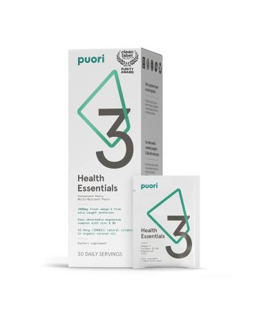 Puori P3 Health Essentials - Multivitamins for Men and Women - 30 Servings - Omega 3 Vitamin D Magnesium Zinc - Multi-Nutrient for Brains and Energy 30 Count (Pack of 1)