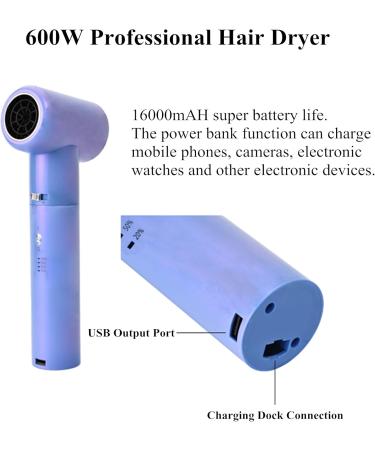 Portable Hair Dryer Turbocharged Cordless Blow Dryer 12 Modes w/Quick Charging Base for Art Painting Home Outdoor - Buy Online on GoSupps.com