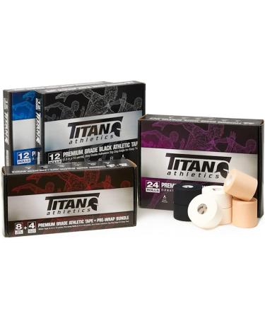 Titan Athletics 12 Pack - Premium Black Athletic Tape 1 1/2 Inch x 45 Feet - 100% Cotton with Zinc Oxide - Easy Tear Zig Zag Design - Buy Online on GoSupps.com