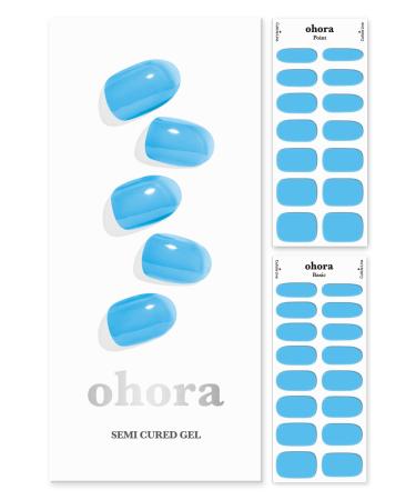 ohora Semi Cured Gel Nail Strips (N Tint Soda) - Blue Tint Works with Any UV/LED Nail Lamps Salon-Quality Long Lasting Easy to Apply & Remove - Includes 2 Prep Pads Nail File & Wooden Stick
