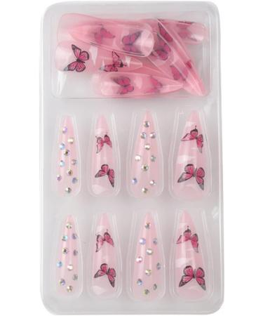 Justotry 24 Pcs Stiletto Butterfly Fake Nails - Pink French Press on Nails for Women - Buy Online on GoSupps.com