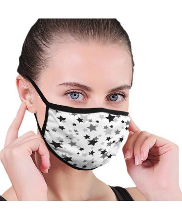 Breathable premium facial protection cover small sharp black gray stars white abstract pattern women men anti wind dust protection protective cover for skiing camping travel safety daily
