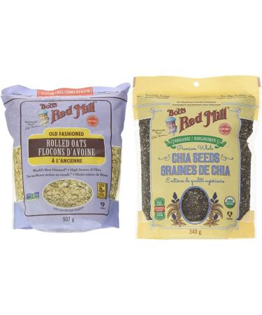 Bobs Red Mill Gluten Free Rolled Oats 907 Grams & Bob's Red Mill Organic Chia Seeds 340g Rolled Oats + Chia Seeds