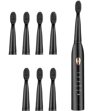 Electric Toothbrush for Adults w/ 7 Replacement Brush Heads Soft Bristle 5 Modes 2 Mins Smart Timer One Charge for 15 Days Portable Electronic Toothbrush Dental Care Cleaning /642 (Color : Bla Black
