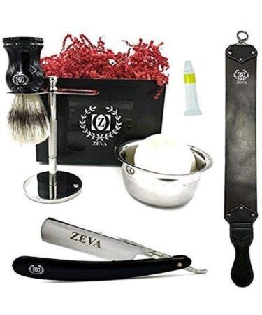 Shaving Kit for Men Wet Shave - Straight Razor 5/8 Hollow Ground High Carbon Steel Badger Shaving Brush Stainless Steel Drip Shave Stand Sandalwood Soap Mug sharpen paste and Leather honing strop