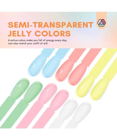 Saviland 5 in 1 Builder Nail Gel Set - 6 Colors Clear Pink Jelly Translucent Builder Gels | Nail Strengthener & Extension Gel Overlay | Nail Art Gifts for Women - 02 Colorful Jelly Translucent - Buy Online on GoSupps.com