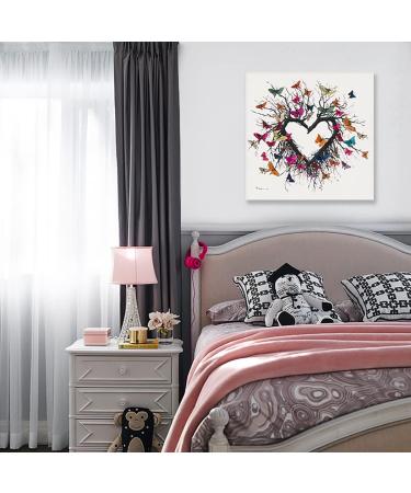Yidepot Butterfly Canvas Print Wall Art for Bedroom | Heart-Shaped Branches & Colorful Butterflies | Love Motif for Teenage Girls | 60x60cm - Buy Online on GoSupps.com