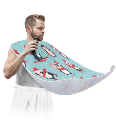 Beard Bib Apron Beard Bib Hair Catcher for Men Shaving and Trimming Non-Stick Waterproof Beard Cape Grooming Cloth Penguin Snowflake