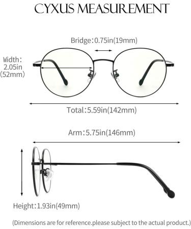 Cyxus 100% Titanium Blue Light Filter Glasses | Round Vintage Style | Unisex | Less Nasal Pressure | 142mm Width | Ideal for PC TV Tablet | Black 8T3 - Buy Online on GoSupps.com