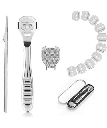 Stainless Steel Foot Scraper Set-Foot File Dead Hard Skin Remover Feet Callus Shaver Foot Rasp Heel Corn Removal Pedicure Kit with 10 Replacement Slices Dead Skin Fork