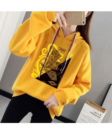 Bigfanshu Womans Tops Winter Fashion Blouse Hoodies Character Print Sweatshirt Yellow - Buy Online on GoSupps.com