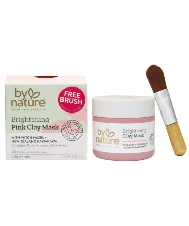 By Nature Brightening Pink Clay Face Mask and Brush 60g