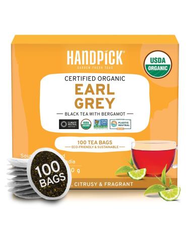 HANDPICK, Organic Earl Grey Black Tea Bags (100 Count) USDA Organic - Earl Grey Tea Bags | 100% Natural Bergamot Extracts | Citrus Flavor, Brew Hot/Iced Tea with or without milk, Packaging May Vary